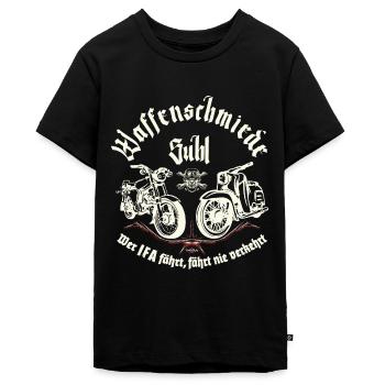 Waffenschmiede Suhl - Simson S51 - Schwalbe KR51 - Teenager Premium Bio T-Shirt - Schwarz - Vorne - AI Model Teenager Male light (155cm)
