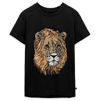 Löwenkopf Afrika Tiermotiv Raubtier Aufdruck Kunst - Teenager Premium Bio T-Shirt - Schwarz - Vorne - AI Model Teenager Male light (155cm)