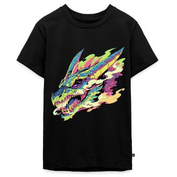 Ein bunter und stilisierter Drache - Teenager Premium Bio T-Shirt - Schwarz - Vorne - AI Model Teenager Male light (155cm)