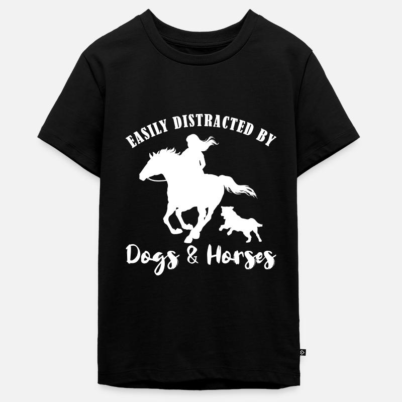 Facilement distrait par les chiens et les chevaux - T-shirt Premium bio Ado - noir