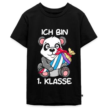 Panda Bär Ich bin 1. Klasse Einschulung Geschenk - Teenager Premium Bio T-Shirt - Schwarz - Vorne - AI Model Teenager Male light (155cm)