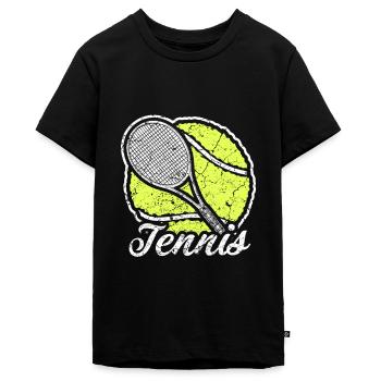Tennis Schläger mit Tennis Ball Sport - Teenager Premium Bio T-Shirt - Schwarz - Vorne - AI Model Teenager Male light (155cm)