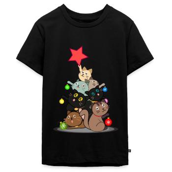 Weihnachten Katze Katzen Geschenkidee Geschenk - Teenager Premium Bio T-Shirt - Schwarz - Vorne - AI Model Teenager Male light (155cm)
