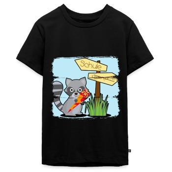Einschulung Schule Waschbär Zuckertüte - Teenager Premium Bio T-Shirt - Schwarz - Vorne - AI Model Teenager Male light (155cm)