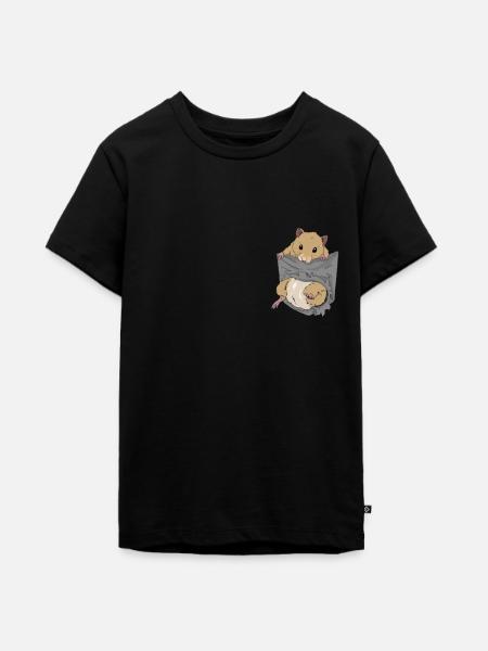 Hamster in Brusttasche - Teenager Premium Bio T-Shirt - Schwarz