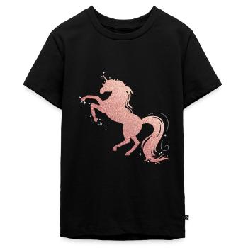 Pferd Glitzer - Teenager Premium Bio T-Shirt - Schwarz - Vorne - AI Model Teenager Male light (155cm)