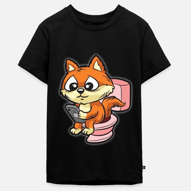 Renard mignon à l'aide de smartphone sur les toilettes - T-shirt Premium bio Ado - noir