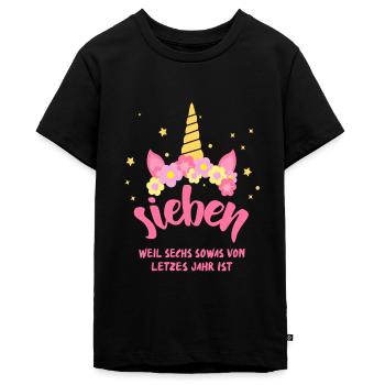 7. Geburtstag Mädchen Einhorn 7 Jahre - Teenager Premium Bio T-Shirt - Schwarz - Vorne - AI Model Teenager Male light (155cm)