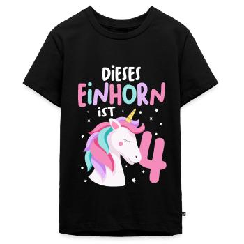 4. Geburtstag Einhorn 4 Jahre Kindergeburtstag - Teenager Premium Bio T-Shirt - Schwarz - Vorne - AI Model Teenager Male light (155cm)