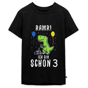Ich bin schon 3 Dino - Teenager Premium Bio T-Shirt - Schwarz - Vorne - AI Model Teenager Male light (155cm)