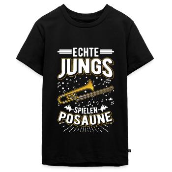 Echte Jungs spielen Posaune Posaunist - Teenager Premium Bio T-Shirt - Schwarz - Vorne - AI Model Teenager Male light (155cm)
