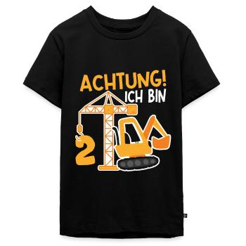 Achtung Ich Bin 2 Jahre Bagger Geburtstag Jungen - Teenager Premium Bio T-Shirt - Schwarz - Vorne - AI Model Teenager Male light (155cm)