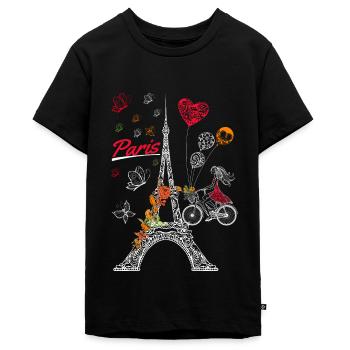 Love Paris Trip France Fleur Tour Eiffel - T-shirt Premium bio Ado - noir - Devant - AI Model Teenager Male light (155cm)
