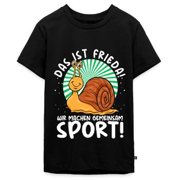 Das ist Frieda Wir machen gemeinsam Sport Joggen - Teenager Premium Bio T-Shirt - Schwarz - Vorne - AI Model Teenager Male light (155cm)