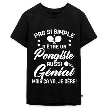 Pongiste génial Humour Cadeau Ping Pong - T-shirt Premium bio Ado - noir - Devant - AI Model Teenager Male light (155cm)