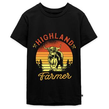 Highland Cow Farmer Graswelpe Kuhflüsterer - Teenager Premium Bio T-Shirt - Schwarz - Vorne - AI Model Teenager Male light (155cm)