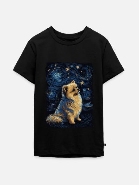 Zwergspitz Starry Night - Teenager Premium Bio T-Shirt - Schwarz