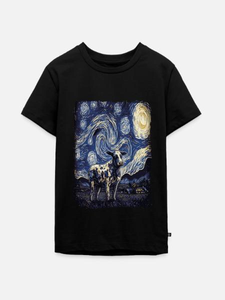 Kuh Starry Night - Teenager Premium Bio T-Shirt - Schwarz