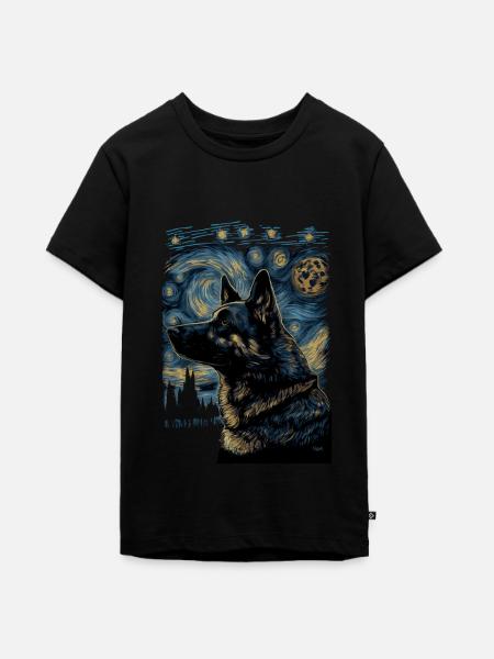Schäferhund Starry Night - Teenager Premium Bio T-Shirt - Schwarz