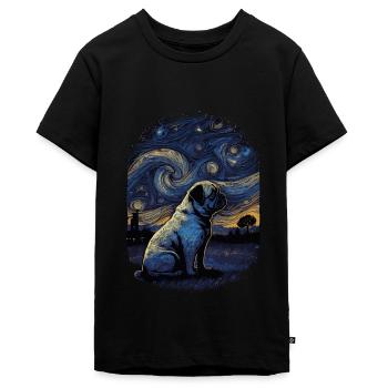 Pug Starry Night - Teenager Premium Organic T-Shirt - black - Front - AI Model Teenager Male light (155cm)
