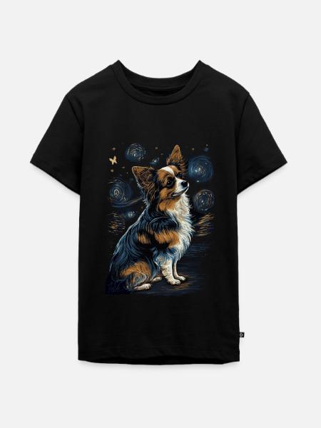 Papillon Hund Starry Night - Teenager Premium Bio T-Shirt - Schwarz