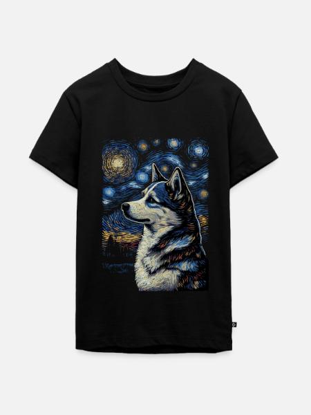 Husky Starry Night - Teenager Premium Bio T-Shirt - Schwarz