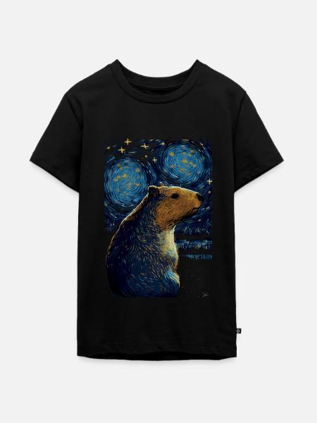 Wasserschwein Starry Night - Teenager Premium Bio T-Shirt - Schwarz