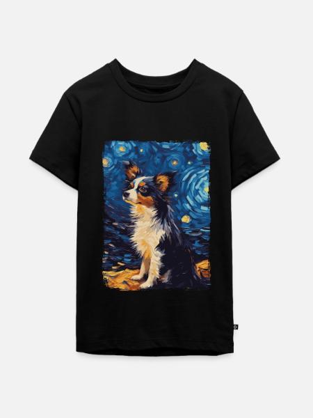 Papillon Hund Starry Night - Teenager Premium Bio T-Shirt - Schwarz