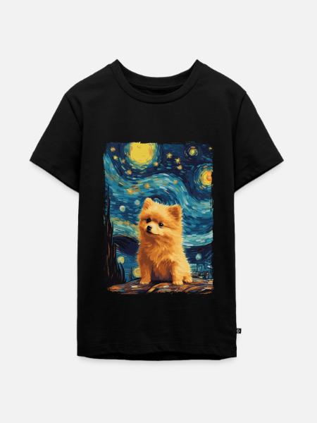 Zwergspitz Starry Night - Teenager Premium Bio T-Shirt - Schwarz