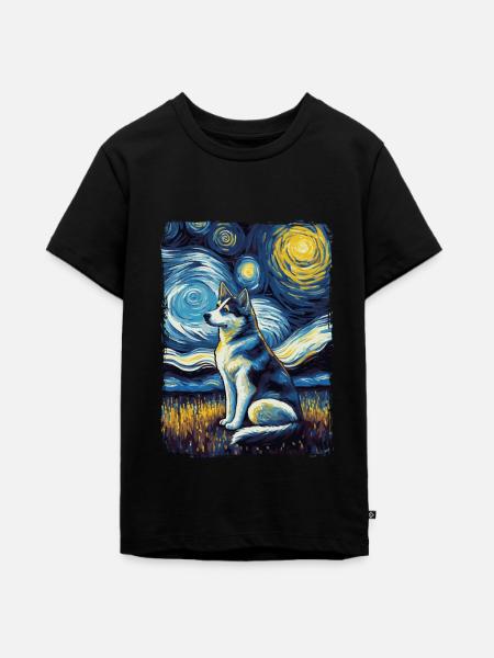 Husky Starry Night - Teenager Premium Bio T-Shirt - Schwarz
