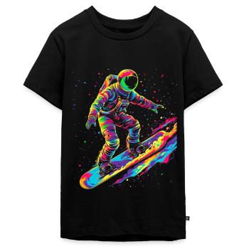 Astronaut Surfing Planet Space Pop Art - Tieners Premium Bio T-shirt - zwart - Voor - AI Model Teenager Male light (155cm)
