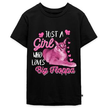 Big Floppa Caracal Cat Meme Girl qui aime Big Flo - T-shirt Premium bio Ado - noir - Devant - AI Model Teenager Male light (155cm)