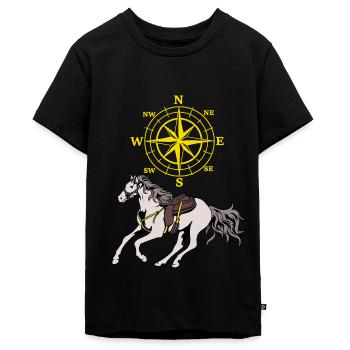Compass Horse Horse Adventure Wind Rose Riding - Teenager Premium Organic T-Shirt - black - Front - AI Model Teenager Male light (155cm)