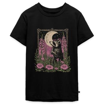 Waschbär Blumen Mond Vintage Cottagecore - Teenager Premium Bio T-Shirt - Schwarz - Vorne - AI Model Teenager Male light (155cm)