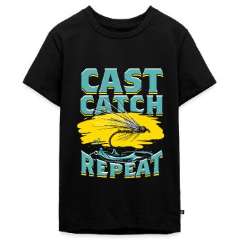 Fliegenfischen Fliegenangler Cast Catch Repeat - Teenager Premium Bio T-Shirt - Schwarz - Vorne - AI Model Teenager Male light (155cm)