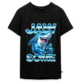 Jawsome Cartoon Shark Daumen hoch Retro-Design - Teenager Premium Bio T-Shirt - Schwarz - Vorne - AI Model Teenager Male light (155cm)