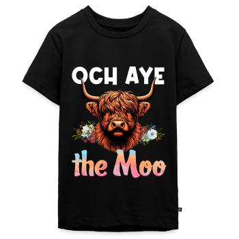 Scottish Highland Cow Scotland Farm - Teenager Premium Organic T-Shirt - black - Front - AI Model Teenager Male light (155cm)