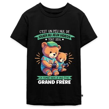 Futur Grand Frère Gamer Annonce Grossesse Drôle - T-shirt Premium bio Ado - noir - Devant - AI Model Teenager Male light (155cm)