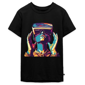 Virtual Reality - Immerse yourself in a - Teenager Premium Organic T-Shirt - black - Front - AI Model Teenager Male light (155cm)
