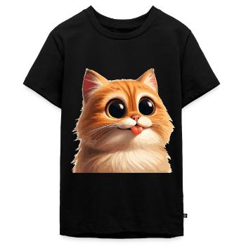 Cat with huge eyes - Teenager Premium Organic T-Shirt - black - Front - AI Model Teenager Male light (155cm)