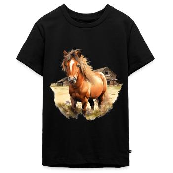 Pony Island Pferd Shetland Pony Shetty - Teenager Premium Bio T-Shirt - Schwarz - Vorne - AI Model Teenager Male light (155cm)
