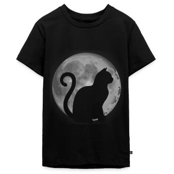 Niedliche Katze Silhouette Mond Tier - Teenager Premium Bio T-Shirt - Schwarz - Vorne - AI Model Teenager Male light (155cm)