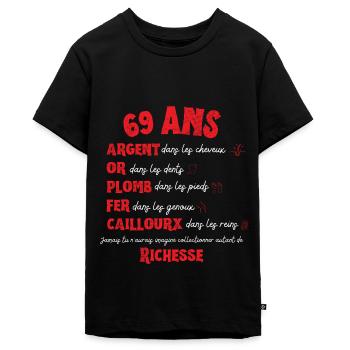 69 Jahre alte Geburtstagsfrau Mann lustige Geschenkidee - Teenager Premium Bio T-Shirt - Schwarz - Vorne - AI Model Teenager Male light (155cm)