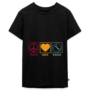 Rhönrad Akrobatik Frauen Turnen Peace Love Retro - Teenager Premium Bio T-Shirt - Schwarz - Vorne - AI Model Teenager Male light (155cm)