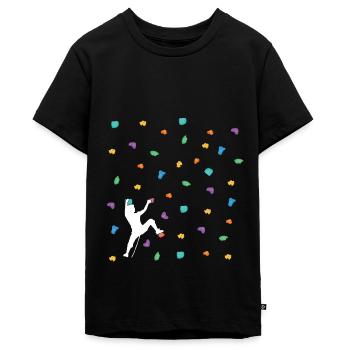 Klettern Evolution Shirt - evo Climbing T Shirt - Teenager Premium Bio T-Shirt - Schwarz - Vorne - AI Model Teenager Male light (155cm)