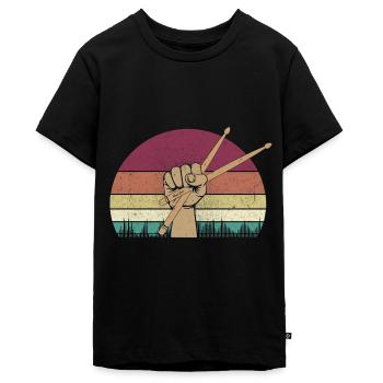 Schlagzeugstock, der auf das Schlagzeug fällt - Teenager Premium Bio T-Shirt - Schwarz - Vorne - AI Model Teenager Male light (155cm)