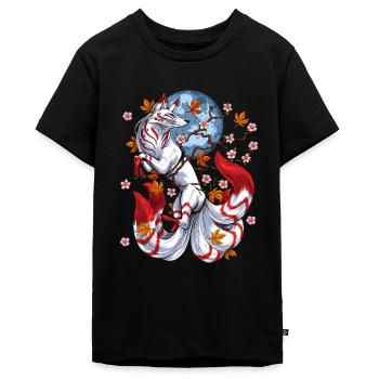 Japanischer Fuchs Kitsune - Teenager Premium Bio T-Shirt - Schwarz - Vorne - AI Model Teenager Male light (155cm)