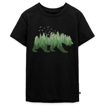 Wald Grizzly Bär Silhouette Bäume Wildnis Natur - Teenager Premium Bio T-Shirt - Schwarz - Vorne - AI Model Teenager Male light (155cm)
