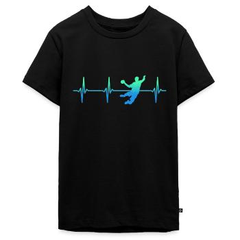 Handballer Herzschlag Handball Handballspieler - Teenager Premium Bio T-Shirt - Schwarz - Vorne - AI Model Teenager Male light (155cm)