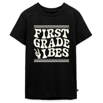 First Grade Vibes Checkerboard Design - Teenager Premium Organic T-Shirt - black - Front - AI Model Teenager Male light (155cm)